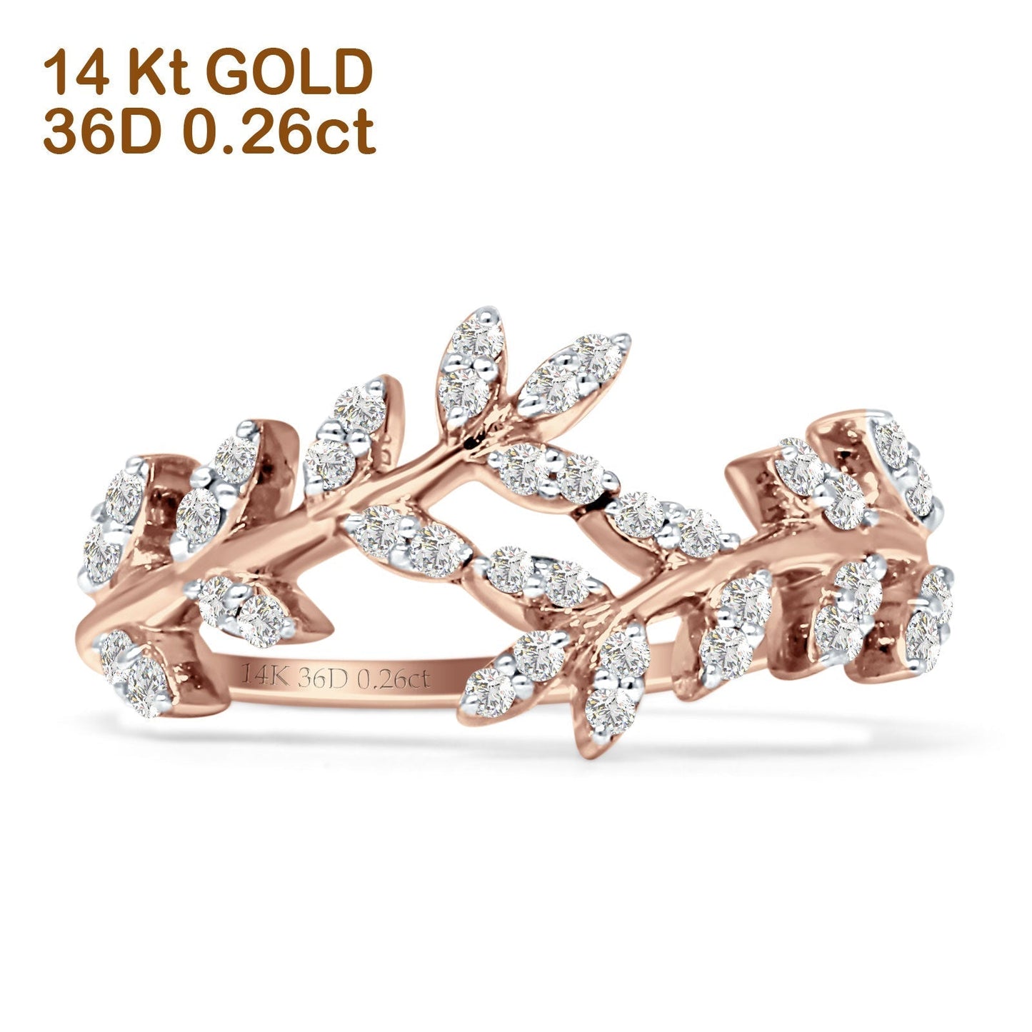 Diamond Leaf Ring Statement Band 14K Rose Gold 0.26ct Wholesale