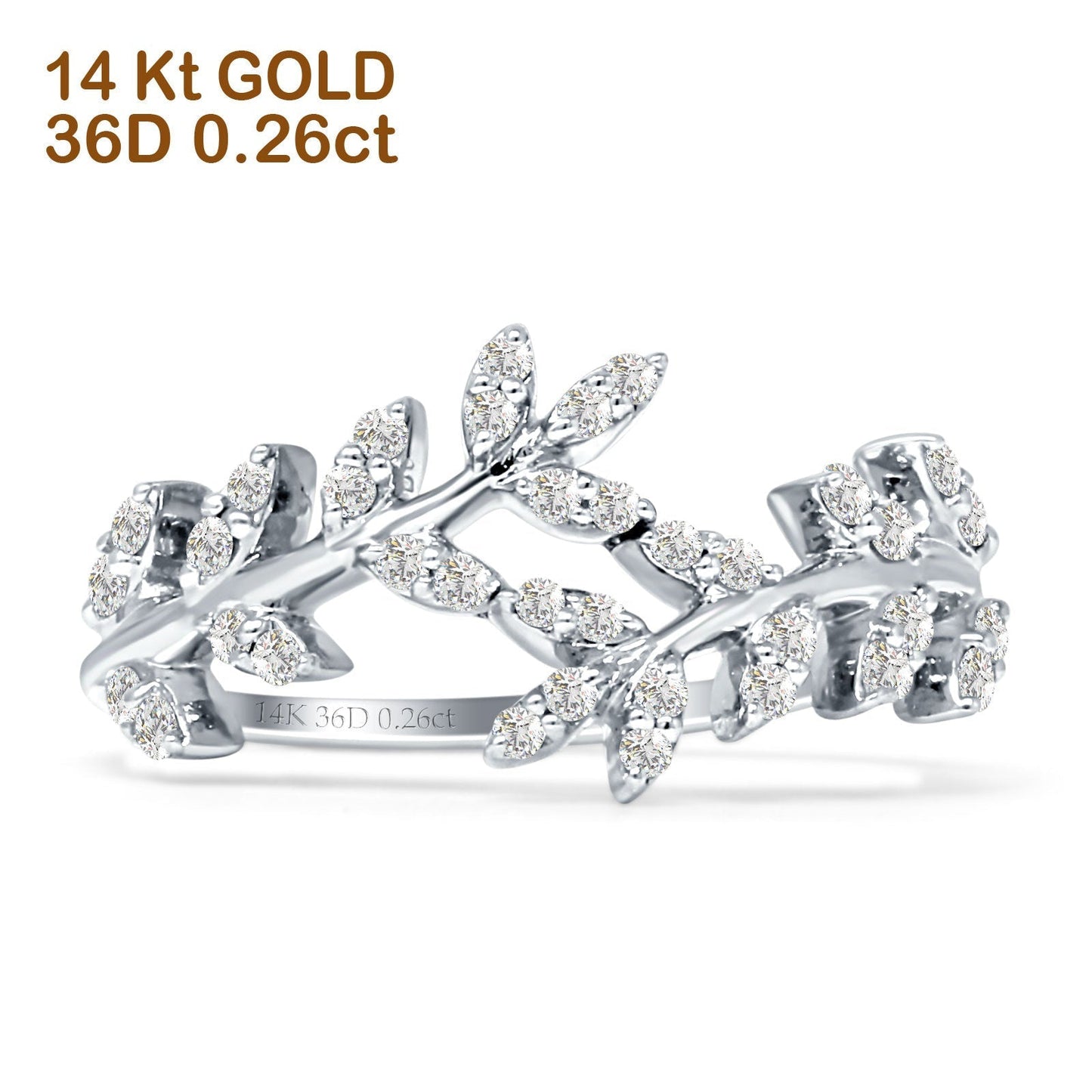 Diamond Leaf Ring Statement Band 14K White Gold 0.26ct Wholesale