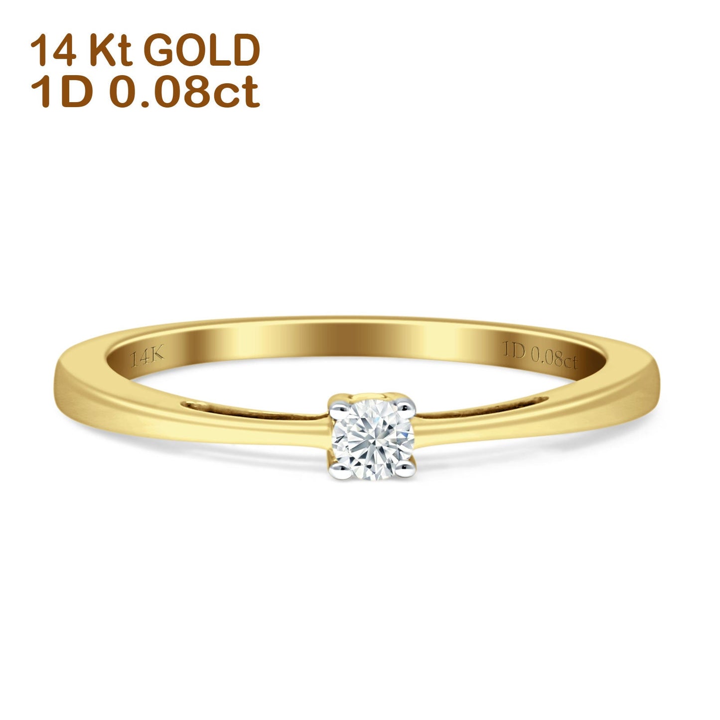 Solitaire Round Diamond Statement Ring 14K Yellow Gold 0.08ct Wholesale