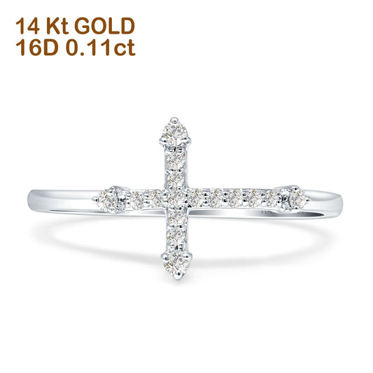 Diamond Cross Ring Sideways Statement 14K White Gold 0.11ct Wholesale