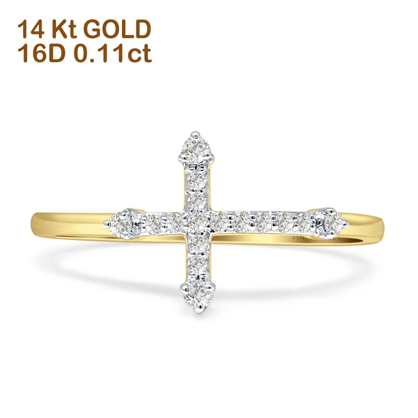 Diamond Cross Ring Sideways Statement 14K Yellow Gold 0.11ct Wholesale