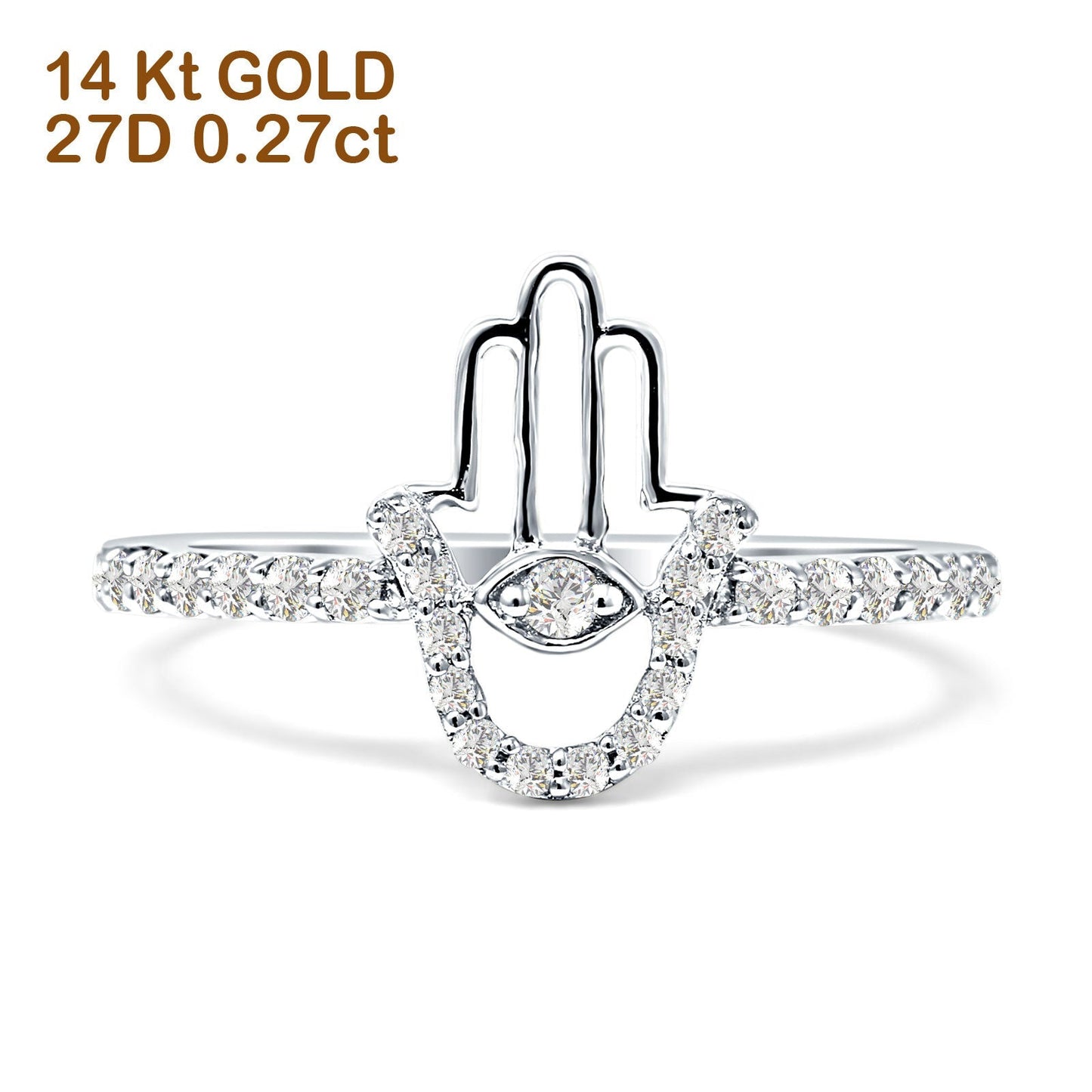 Diamond Hamsa Hand Ring Statement Band 14K White Gold 0.27ct Wholesale