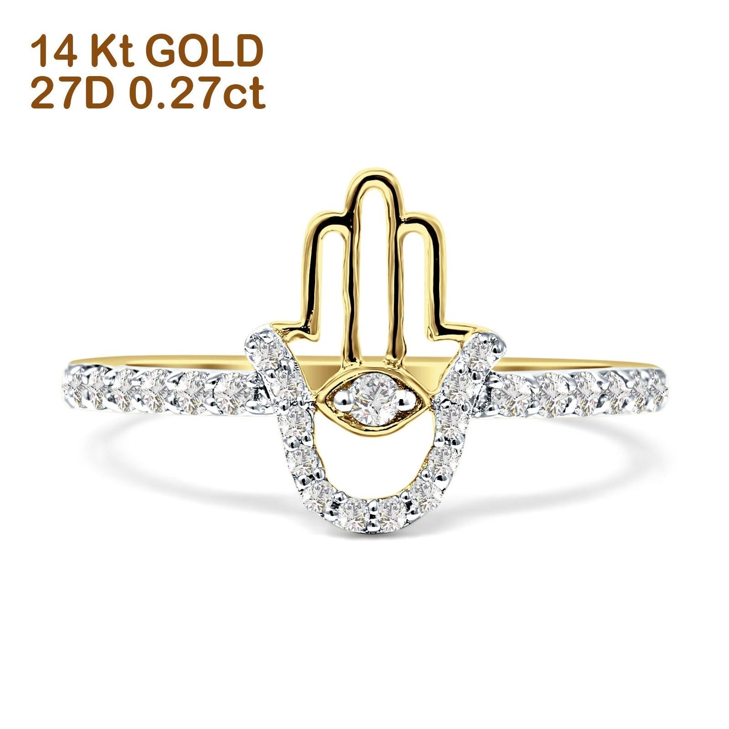 Diamond Hamsa Hand Ring Statement Band 14K Yellow Gold 0.27ct Wholesale