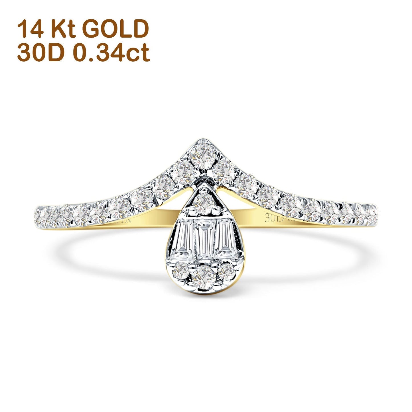 Teardrop Pear Shape Diamond Chevron Ring 14K Yellow Gold 0.34ct Wholesale