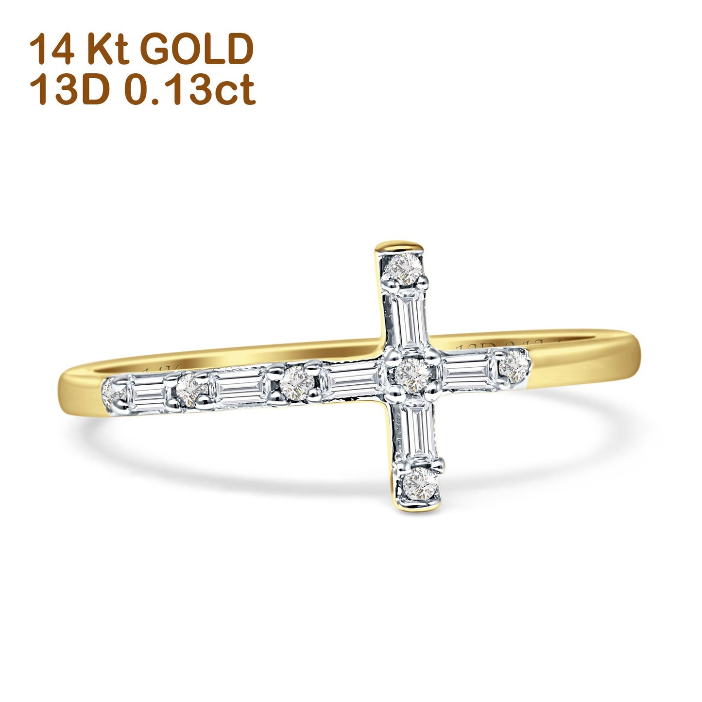 Diamond Cross Ring Round And Baguette Statement 14K Yellow Gold 0.13ct Wholesale