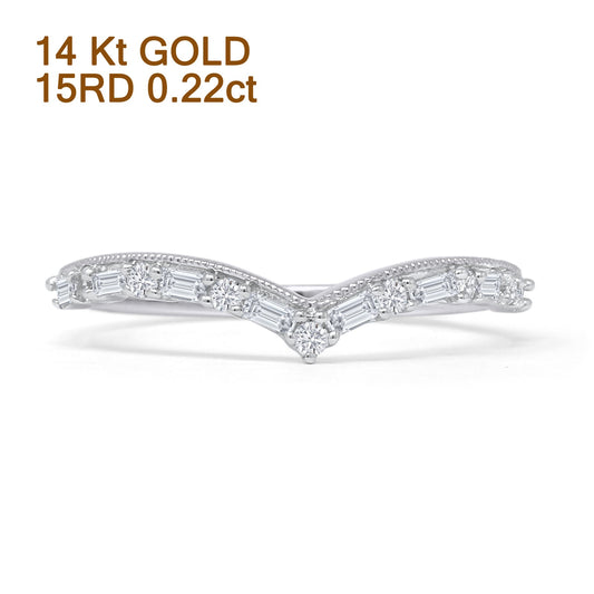 Curved Contour Chevron Ring Natural Baguette Diamond 14K White Gold  Wholesale