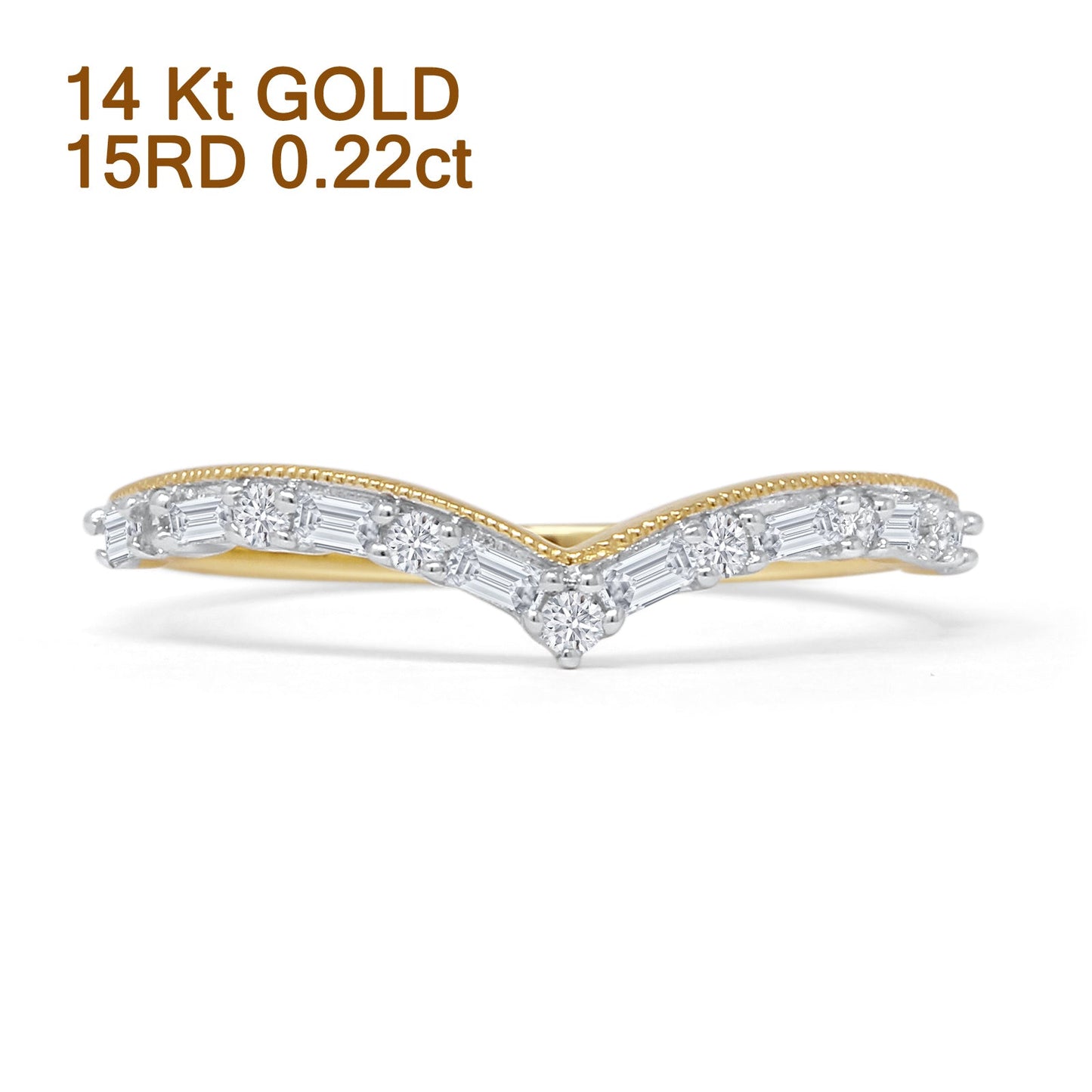 Curved Contour Chevron Ring Natural Baguette Diamond 14K Yellow Gold  Wholesale