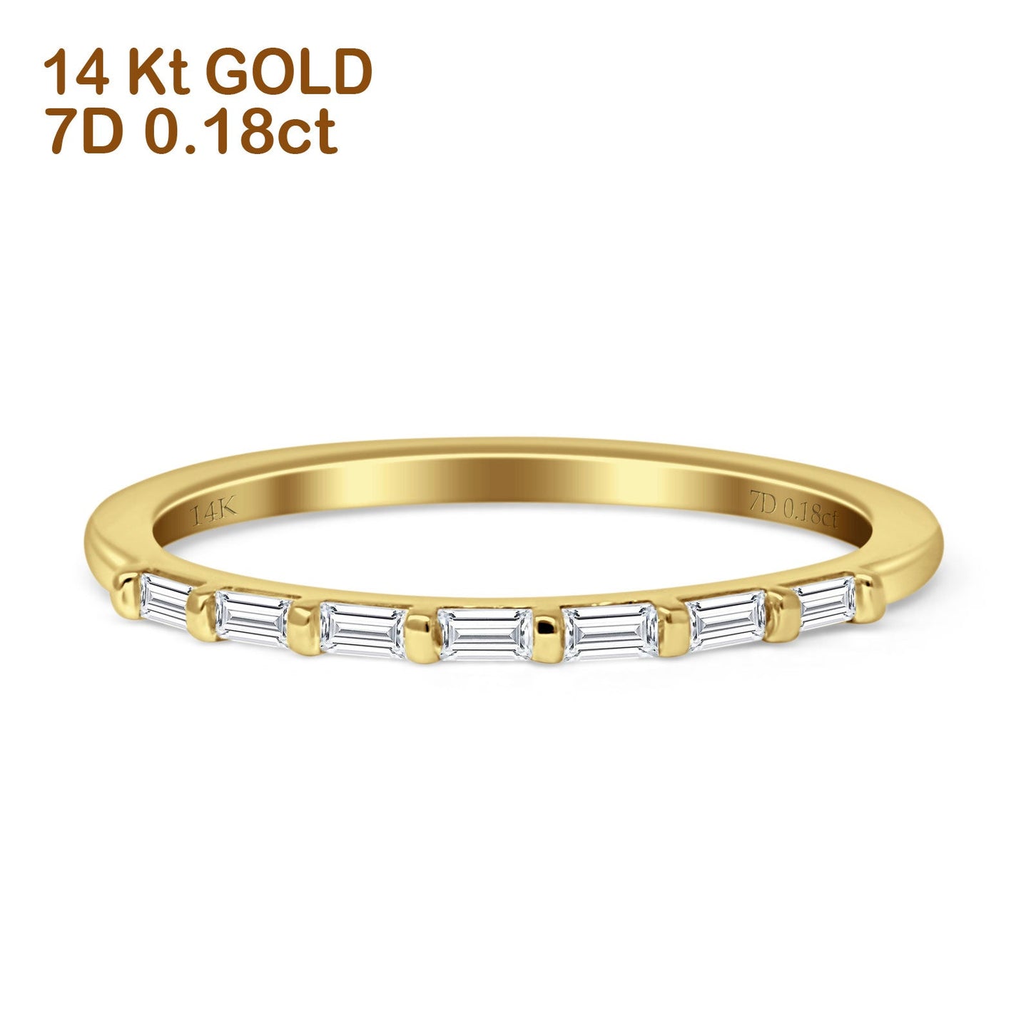 Diamond Stackable Ring Half Eternity Baguette 14K Yellow Gold 0.18ct Wholesale