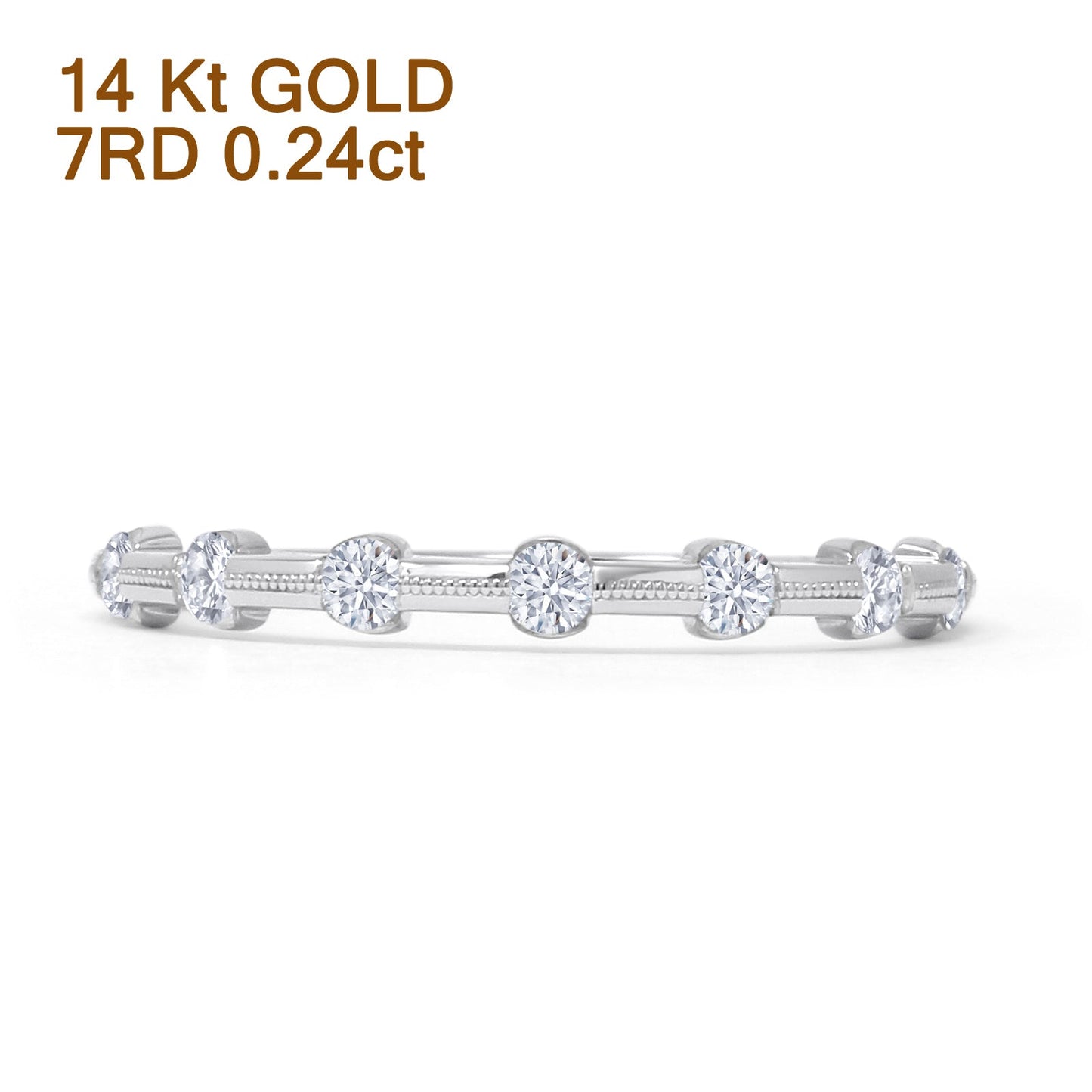 Half Eternity Dash Beaded Band Round Natural Diamond 14K White Gold Wholesale