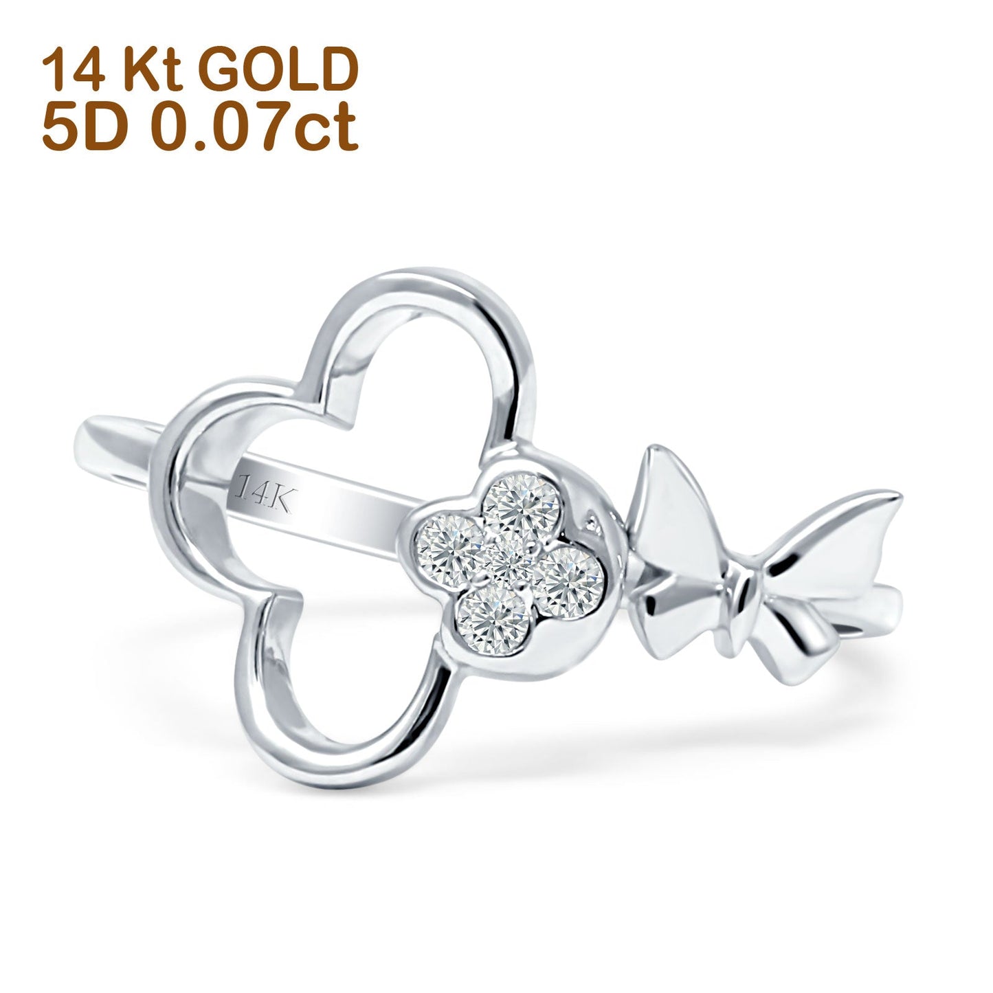 Diamond Flower & Butterfly Wrap Ring Statement 14K White Gold 0.07ct Wholesale