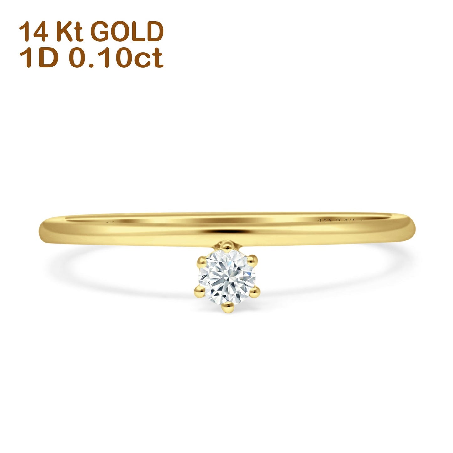 Diamond Solitaire Ring Round Statement 14K Yellow Gold 0.10ct Wholesale