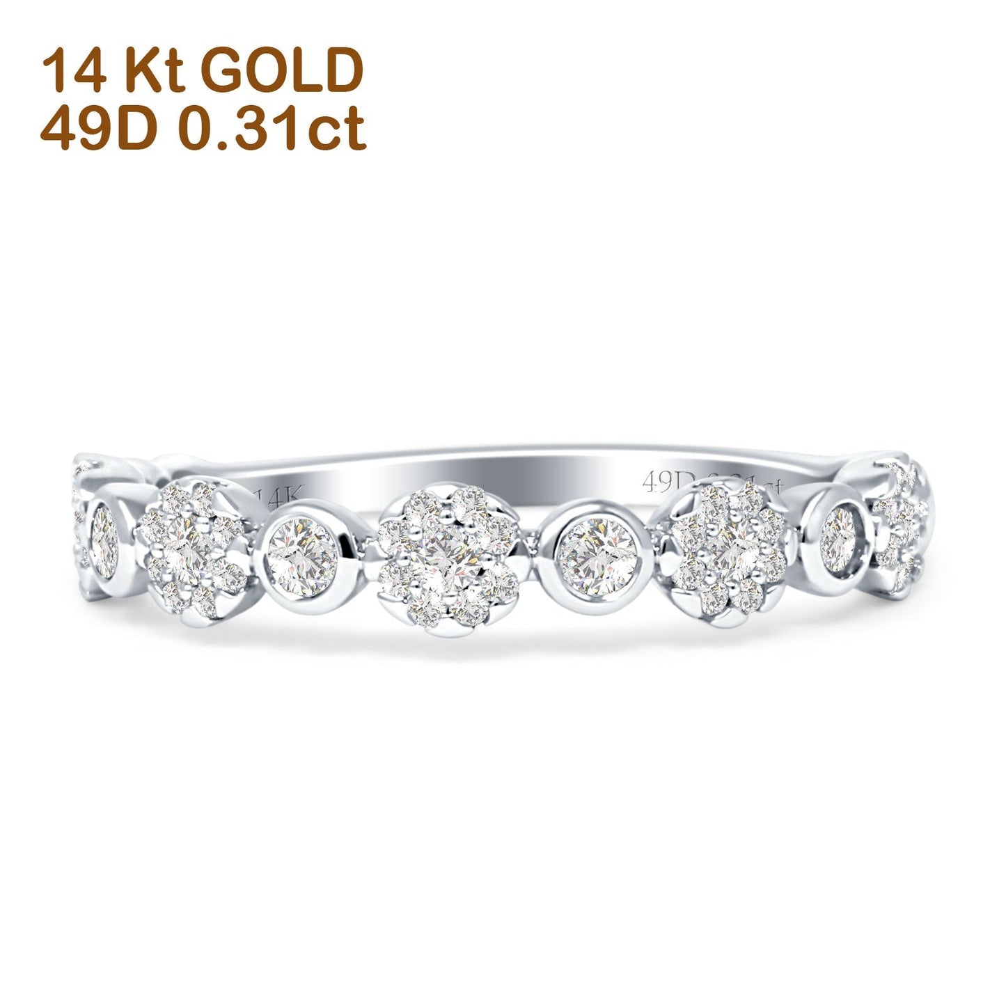 Diamond Flower Ring Half Eternity Stackable 14K White Gold 0.31ct Wholesale