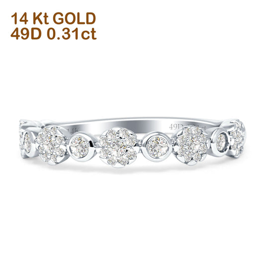 Diamond Flower Ring Half Eternity Stackable 14K White Gold 0.31ct Wholesale