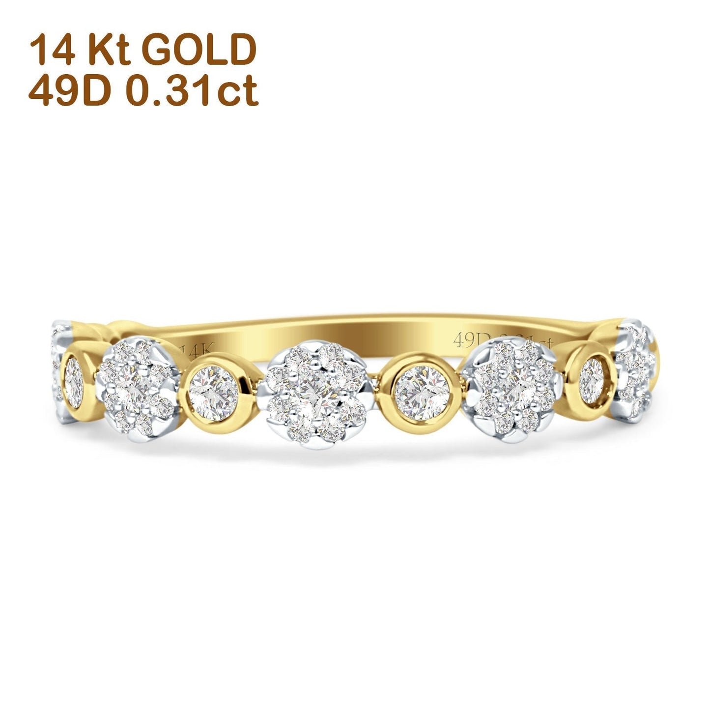 Diamond Flower Ring Half Eternity Stackable 14K Yellow Gold 0.31ct Wholesale