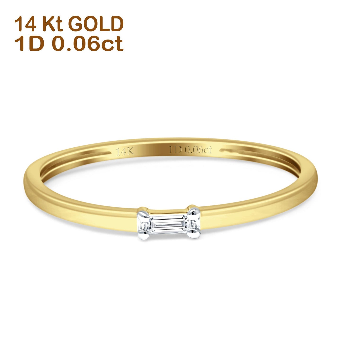 Diamond Solitaire Ring Baguette Statement 14K Yellow Gold 0.06ct Wholesale