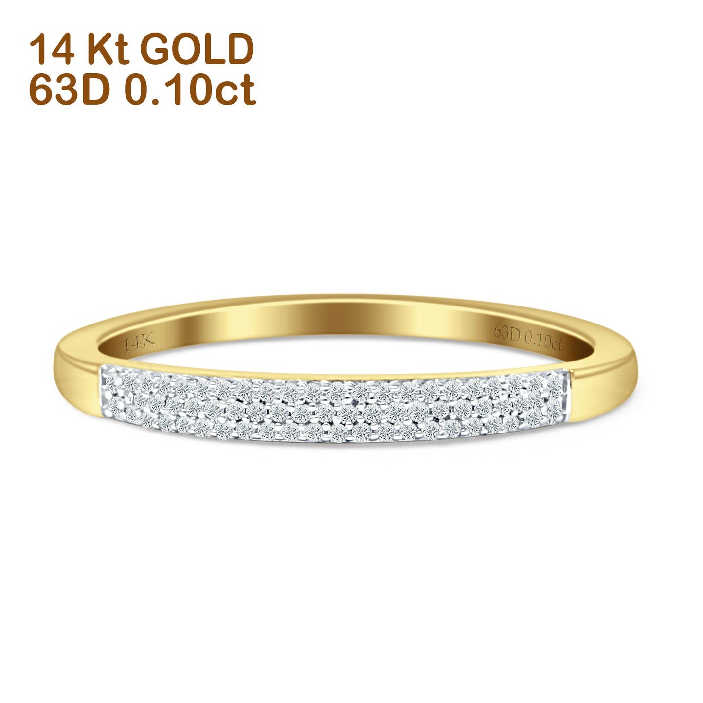 Three Row Half Eternity Diamond Wedding Band 14K Yellow Gold 0.10ct Wholesale