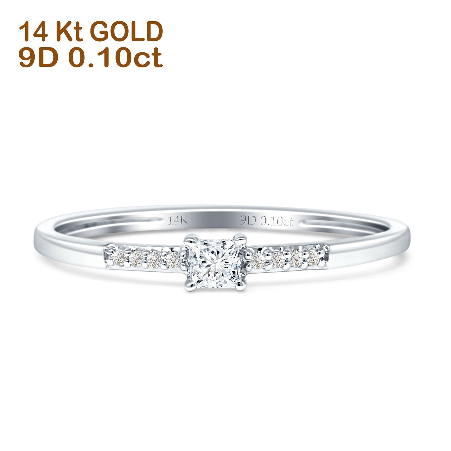 Princess Cut Diamond Ring Solitaire Accent 14K White Gold 0.10ct Wholesale