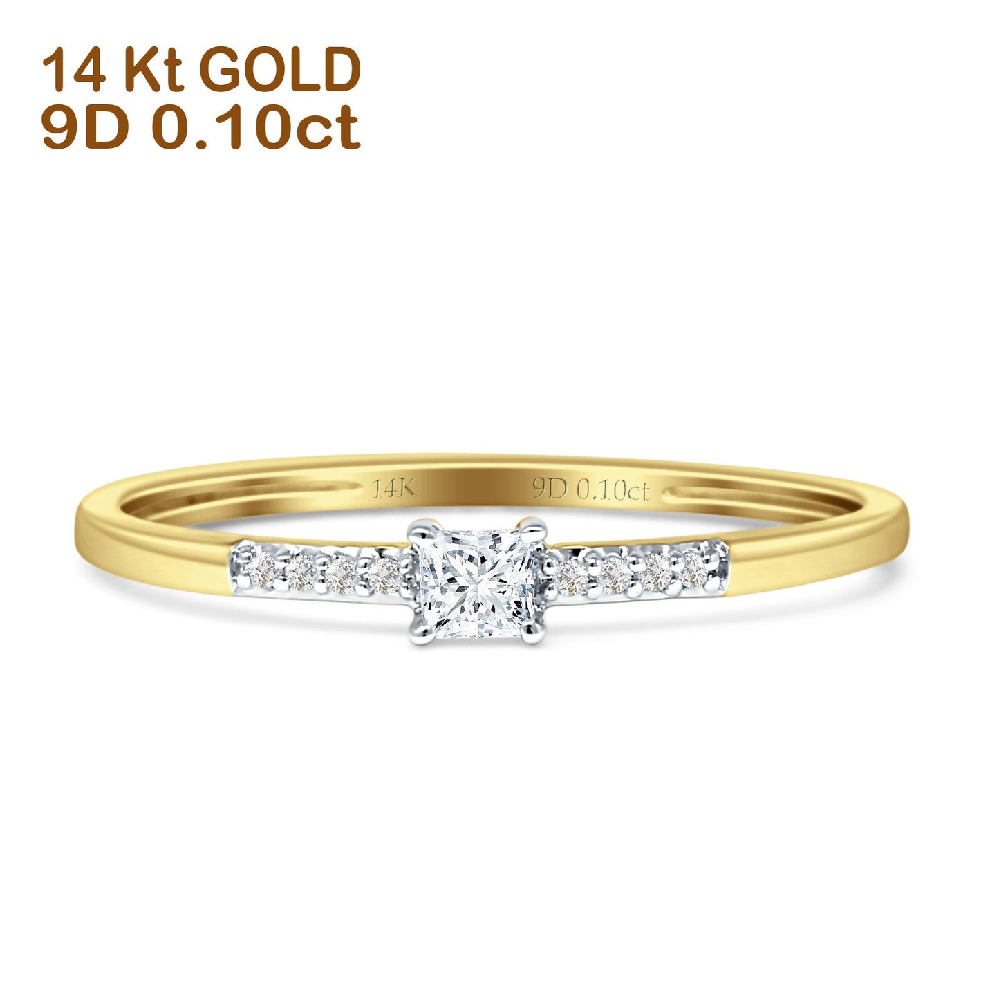 Princess Cut Diamond Ring Solitaire Accent 14K Yellow Gold 0.10ct Wholesale