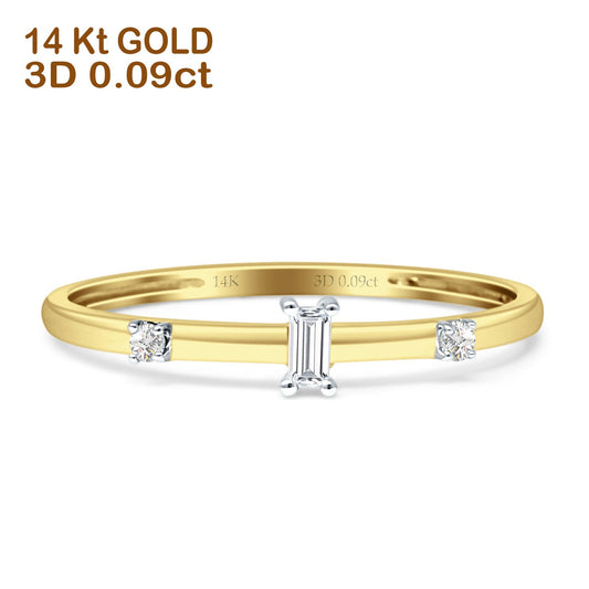 Diamond Three Stone Ring Minimalist Baguette 14K Yellow Gold 0.09ct Wholesale