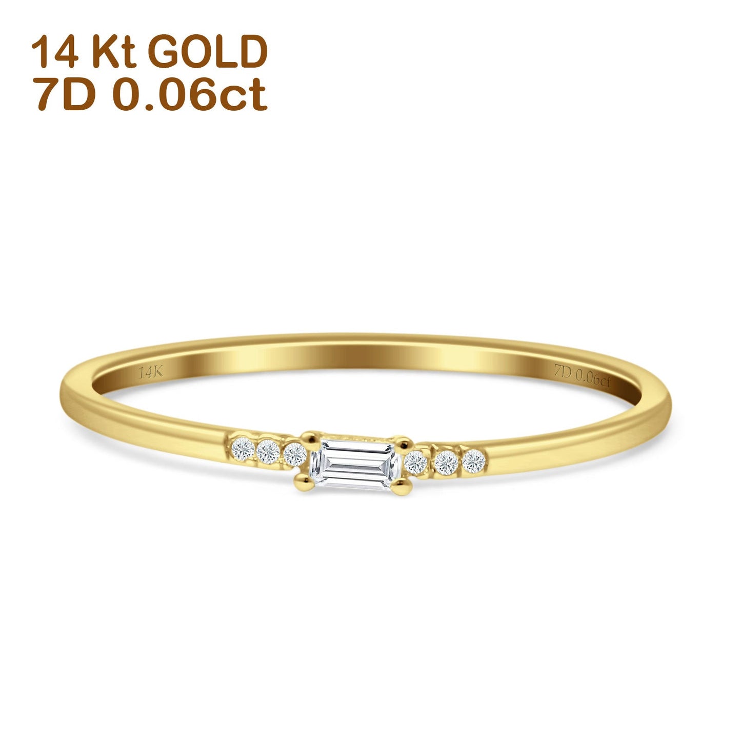 Minimalist Diamond Baguette Ring Stackable 14K Yellow Gold 0.06ct Wholesale