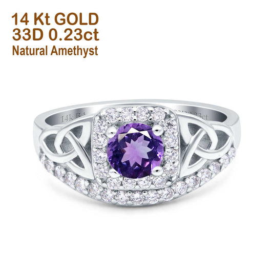 14K White Gold 0.69ct Round Art Deco 5mm G SI Natural Amethyst Diamond Engagement Wedding Ring Size 6.5