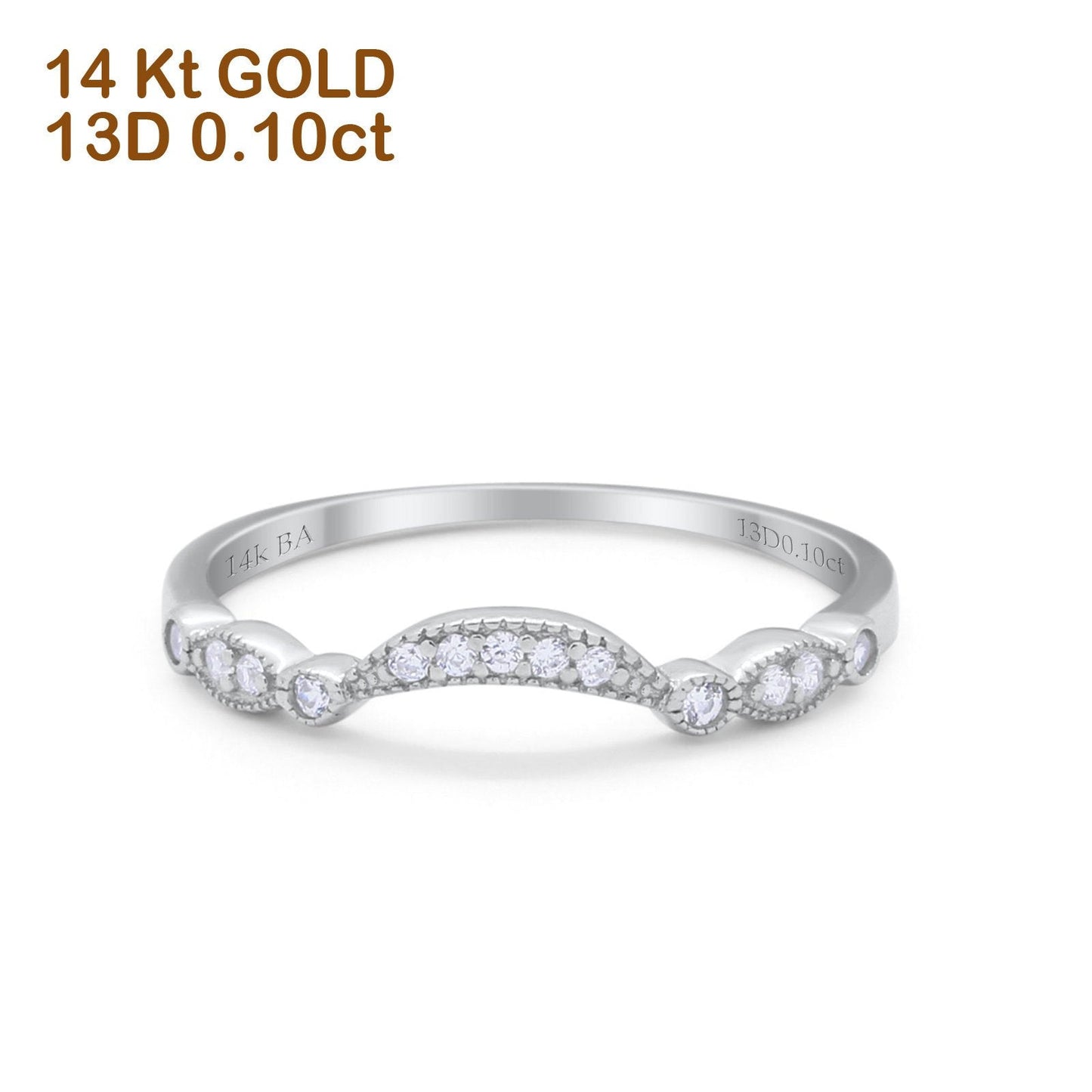 14K White Gold 0.10ct Round 3mm G SI Art Deco Curved Diamond Eternity Bands Engagement Wedding Ring