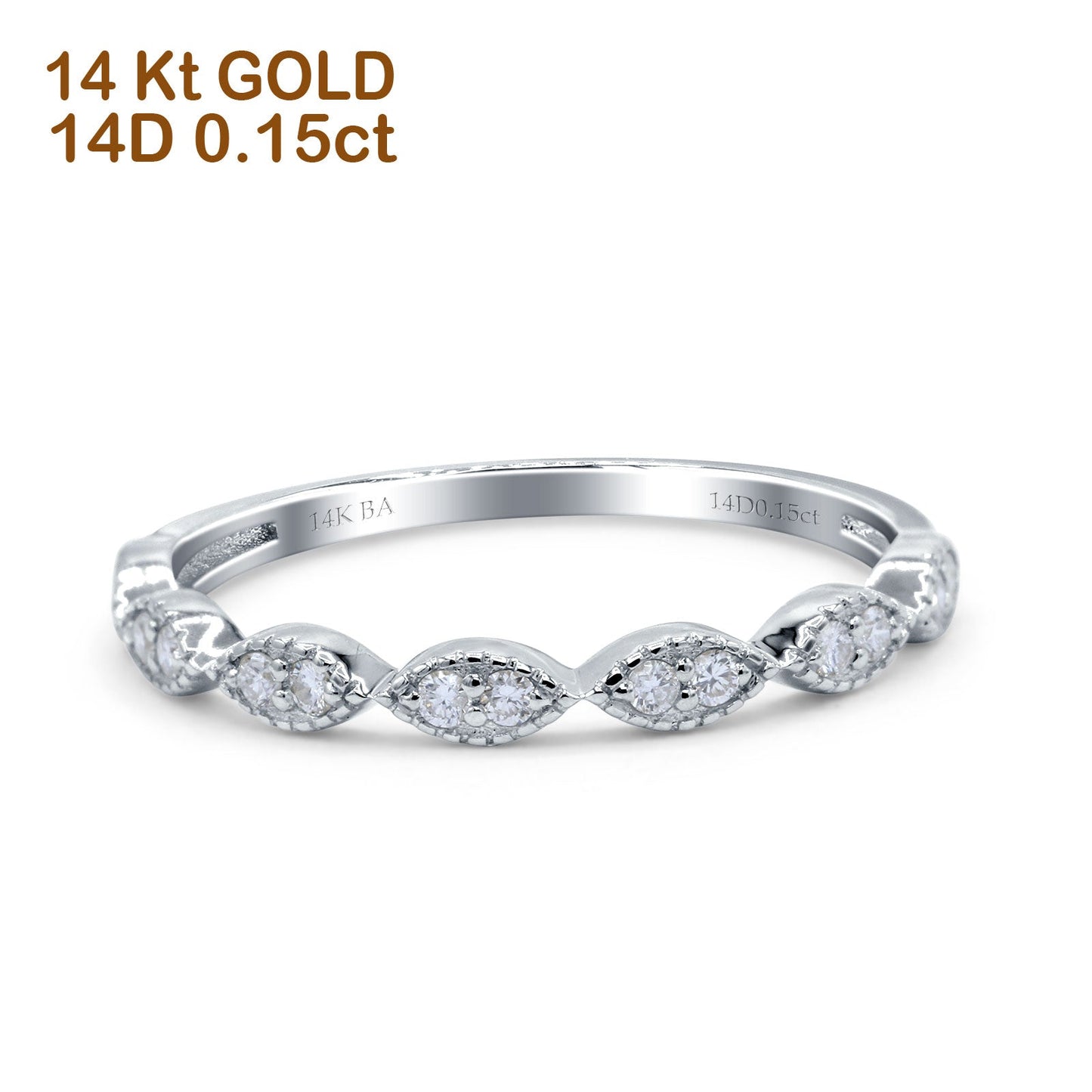 14K White Gold 0.15ct Round 2mm G SI Half Eternity Art Deco Band Diamond Engagement Wedding Ring