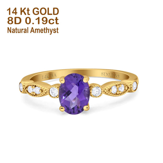 14K Yellow Gold 1.4ct Oval Vintage Style 8mmx6mm G SI Natural Amethyst Diamond Engagement Wedding Ring Size 6.5