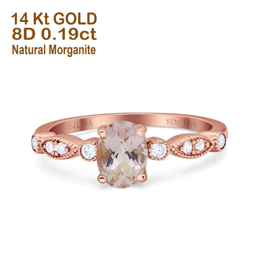 14K Rose Gold 1.4ct Oval Vintage Style 8mmx6mm G SI Natural Morganite Diamond Engagement Wedding Ring Size 6.5