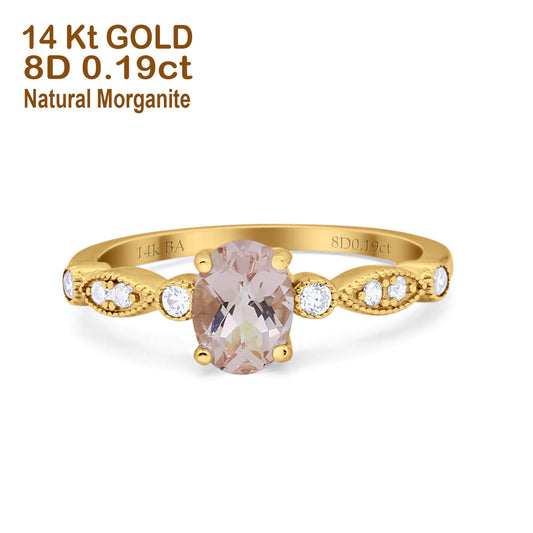 14K Yellow Gold 1.4ct Oval Vintage Style 8mmx6mm G SI Natural Morganite Diamond Engagement Wedding Ring Size 6.5