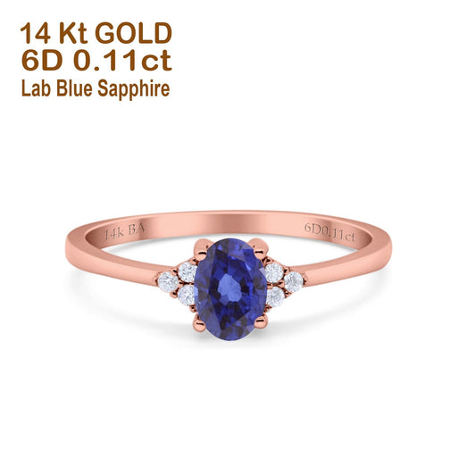 14K Rose Gold 0.87ct Art Deco Oval 7mmx5mm G SI Nano Blue Sapphire Diamond Engagement Wedding Ring Size 6.5