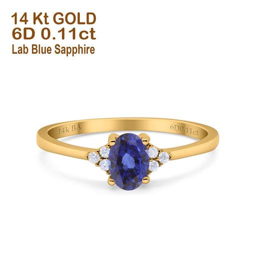 14K Yellow Gold 0.87ct Art Deco Oval 7mmx5mm G SI Nano Blue Sapphire Diamond Engagement Wedding Ring Size 6.5