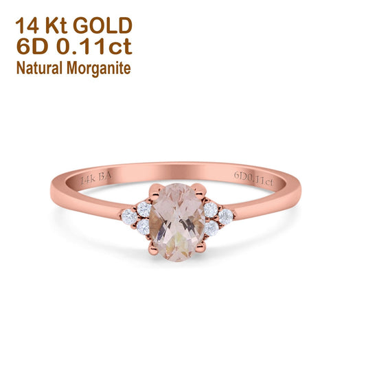 14K Rose Gold 0.87ct Art Deco Oval 7mmx5mm G SI Natural Morganite Diamond Engagement Wedding Ring Size 6.5