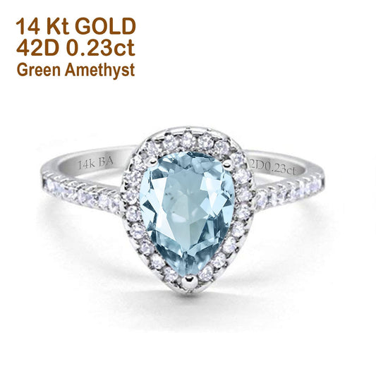 14K White Gold 1.48ct Teardrop Pear 8mmx6mm G SI Natural Aquamarine Diamond Engagement Wedding Ring Size 6.5