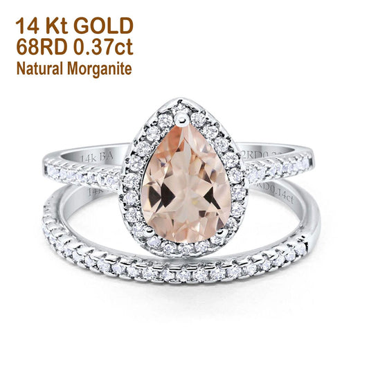 14K White Gold 1.62ct Pear 8mmx6mm G SI Natural Morganite Diamond Bridal Engagement Wedding Ring Size 6.5