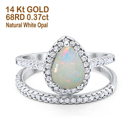 14K White Gold 0.37ct Pear 8mmx6mm G SI Natural White Opal Diamond Bridal Engagement Wedding Ring Size 6.5