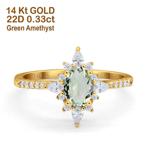 14K Yellow Gold 1.54ct Vintage Oval 8mmx6mm G SI Natural Green Amethyst Diamond Engagement Wedding Ring Size 6.5