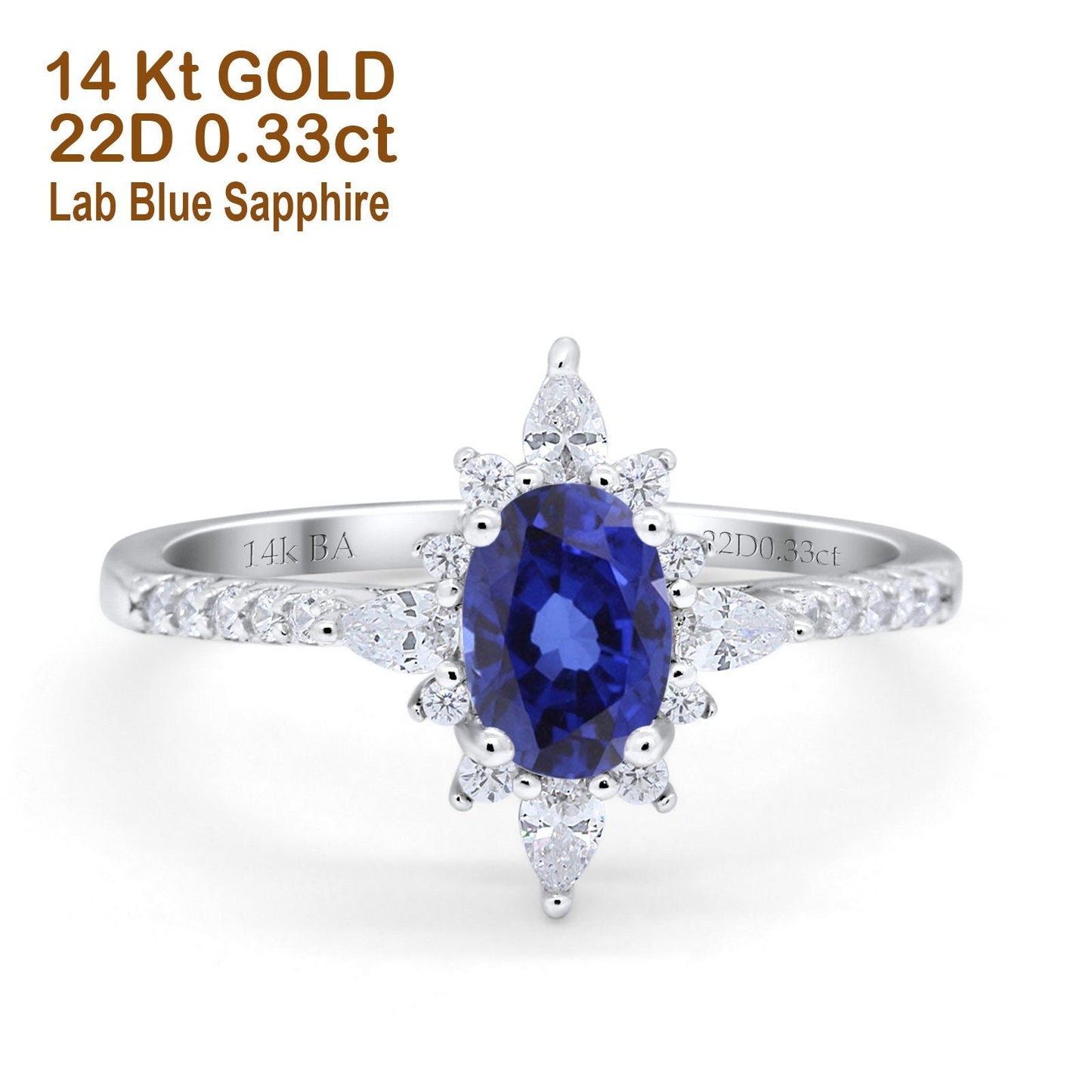 14K White Gold 1.54ct Vintage Oval 8mmx6mm G SI Lab Blue Sapphire Diamond Engagement Wedding Ring Size 6.5