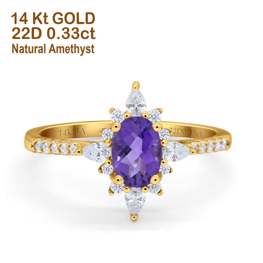 14K Yellow Gold 1.54ct Vintage Oval 8mmx6mm G SI Natural Amethyst Diamond Engagement Wedding Ring Size 6.5