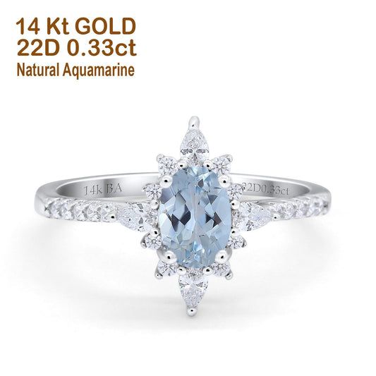 14K White Gold 1.54ct Vintage Oval 8mmx6mm G SI Natural Aquamarine Diamond Engagement Wedding Ring Size 6.5