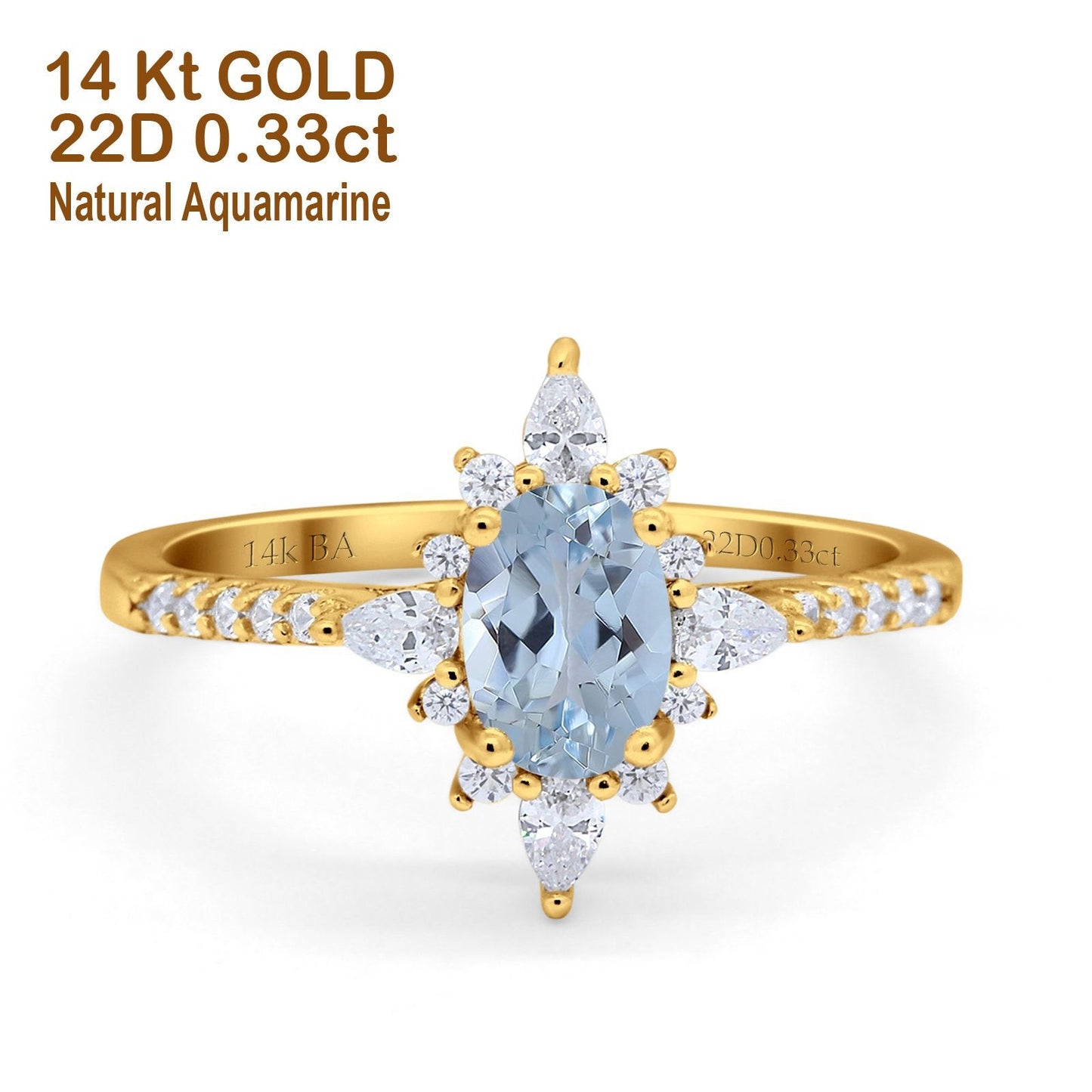 14K Yellow Gold 1.54ct Vintage Oval 8mmx6mm G SI Natural Aquamarine Diamond Engagement Wedding Ring Size 6.5