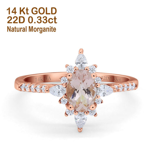 14K Rose Gold 1.54ct Vintage Oval 8mmx6mm G SI Natural Morganite Diamond Engagement Wedding Ring Size 6.5