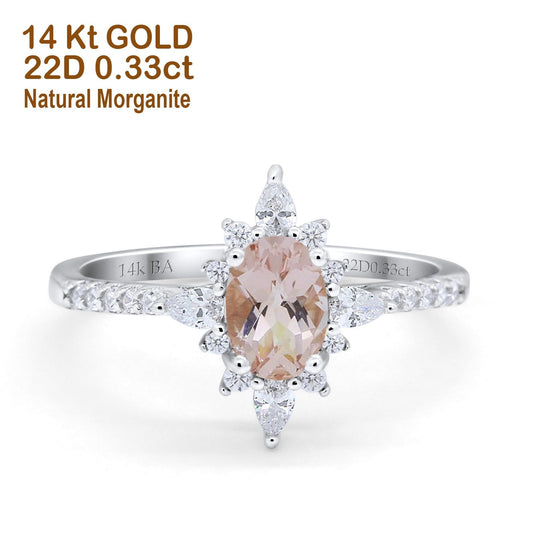 14K White Gold 1.54ct Vintage Oval 8mmx6mm G SI Natural Morganite Diamond Engagement Wedding Ring Size 6.5