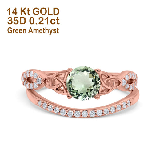 14K Rose Gold 1.05ct Round 6mm G SI Natural Green Amethyst Diamond Engagement Bridal Wedding Ring Size 6.5