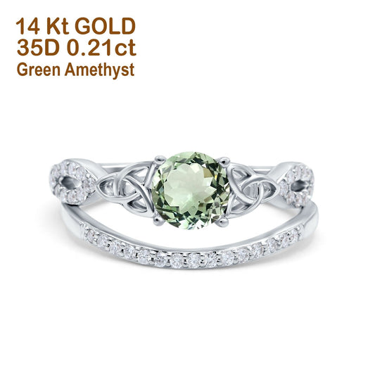 14K White Gold 1.05ct Round 6mm G SI Natural Green Amethyst Diamond Engagement Bridal Wedding Ring Size 6.5