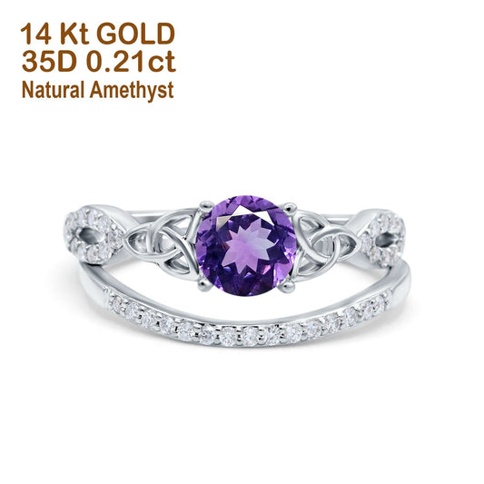 14K White Gold 1.05ct Round 6mm G SI Natural Amethyst Diamond Engagement Bridal Wedding Ring Size 6.5