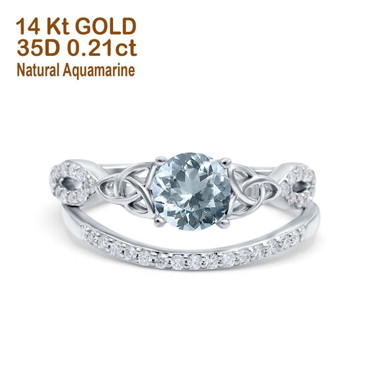 14K White Gold 1.05ct Round 6mm G SI Natural Aquamarine Diamond Engagement Bridal Wedding Ring Size 6.5