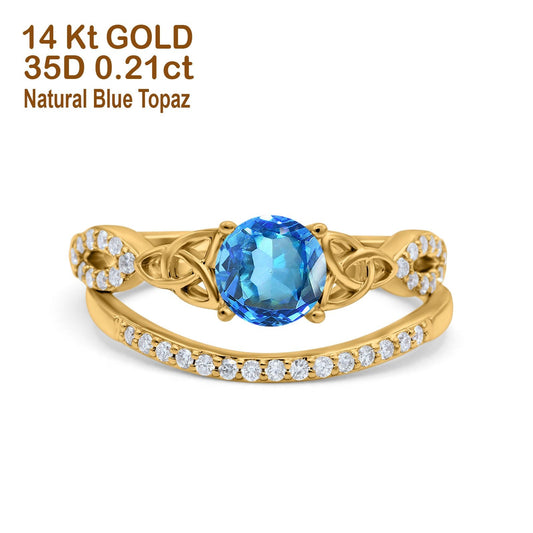 14K Yellow Gold 1.05ct Round 6mm G SI Natural Blue Topaz Diamond Engagement Bridal Wedding Ring Size 6.5