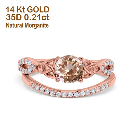 14K Rose Gold 1.05ct Round 6mm G SI Natural Morganite Diamond Engagement Bridal Wedding Ring Size 6.5