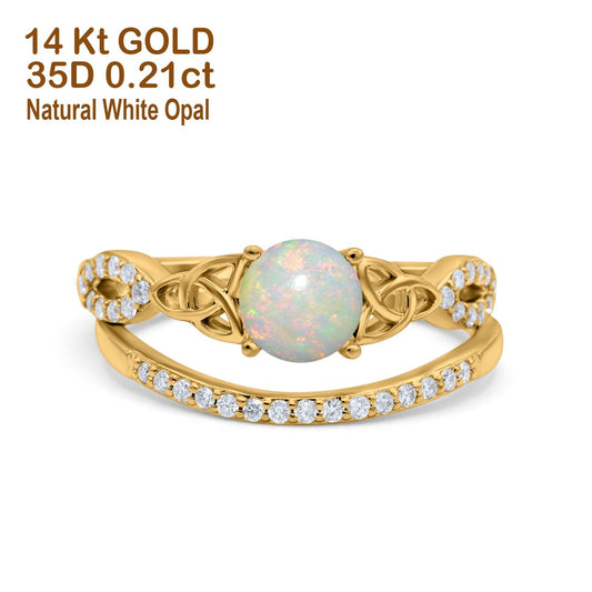 14K Yellow Gold 0.21ct Round 6mm G SI Natural White Opal Diamond Engagement Bridal Wedding Ring Size 6.5